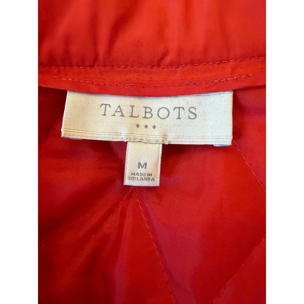 Talbots Womens Red Orange Quilted Zip Up Vest Lightweight Diamond Pattern Size M
